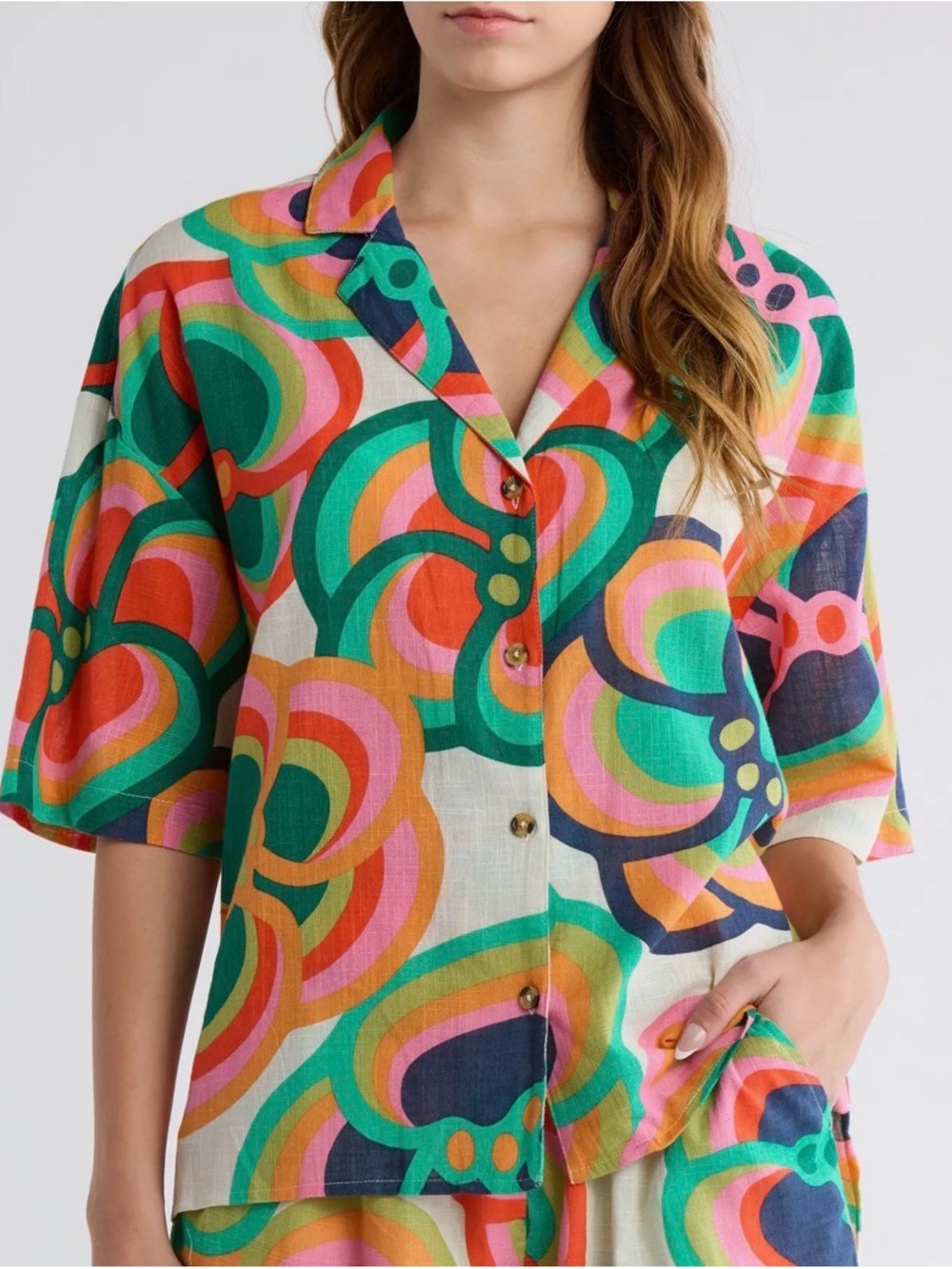 Women’s Multicolor Printed Button-Front Top